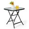18 Foldable Patio Side Table Square Coffee Bistro Table W/ Tempered Glass Table Top